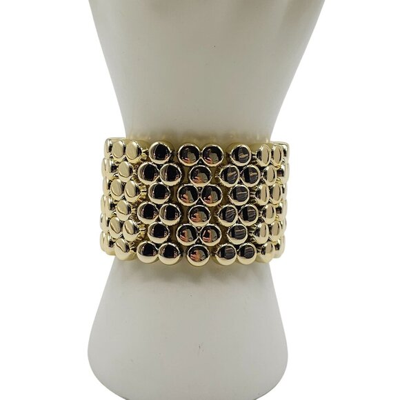 Wide Gold Beaded Stretch Bracelet Jewelry Vintage - Picture 1 of 4